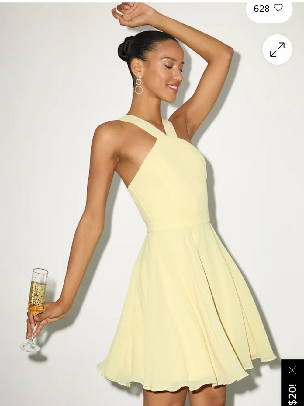 Lulus Forevermore Light Yellow Skater Dress - L - NWT